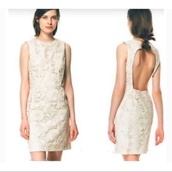 Zara Open Back Dress in Cream Guipure Lace, large - Picture 1 of 13